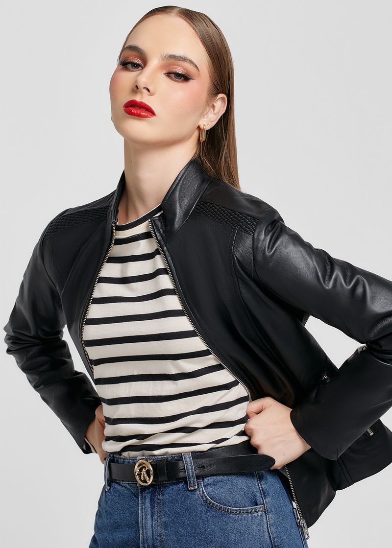 CASACA DE CUERO CON DIFERENTES TEXTURAS